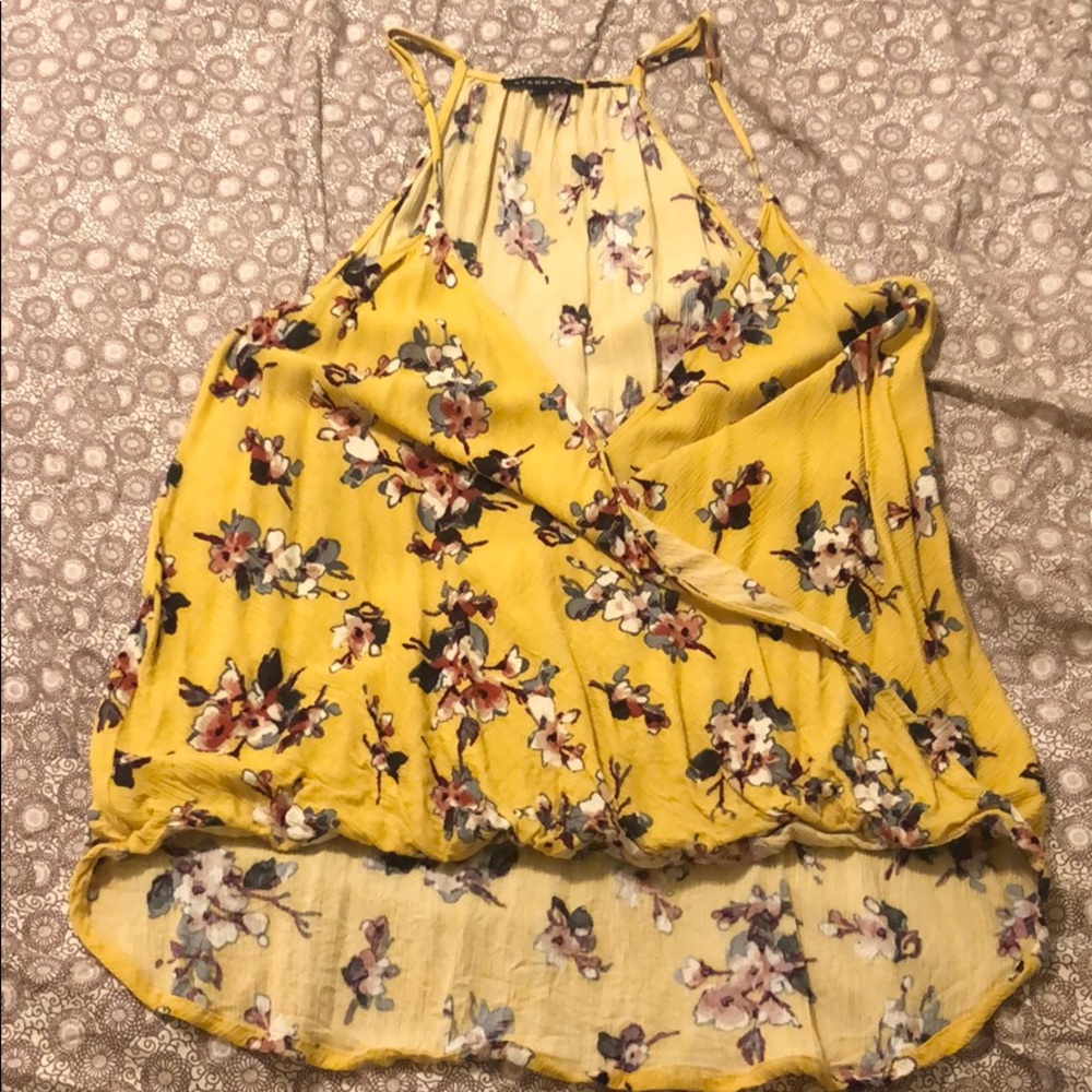 Yellow faux wrap around top